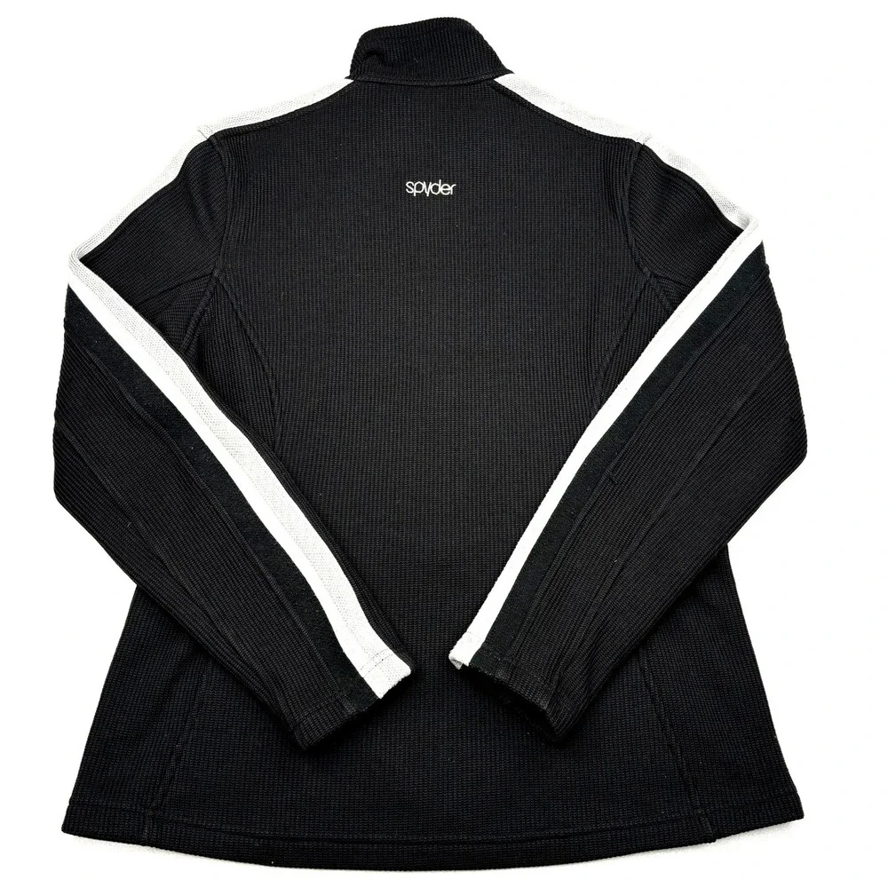 Spyder Fleece Jacket Womens XL Black Silver Stripe Full Zip Ski Mid Layer 0044